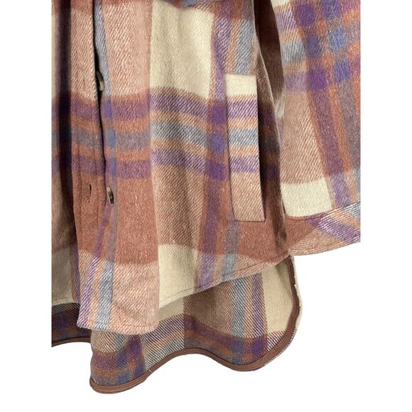 SO Plaid Oversized high low length Jacket shirt . Size small Blush Multicolor - Picture 8 of 12